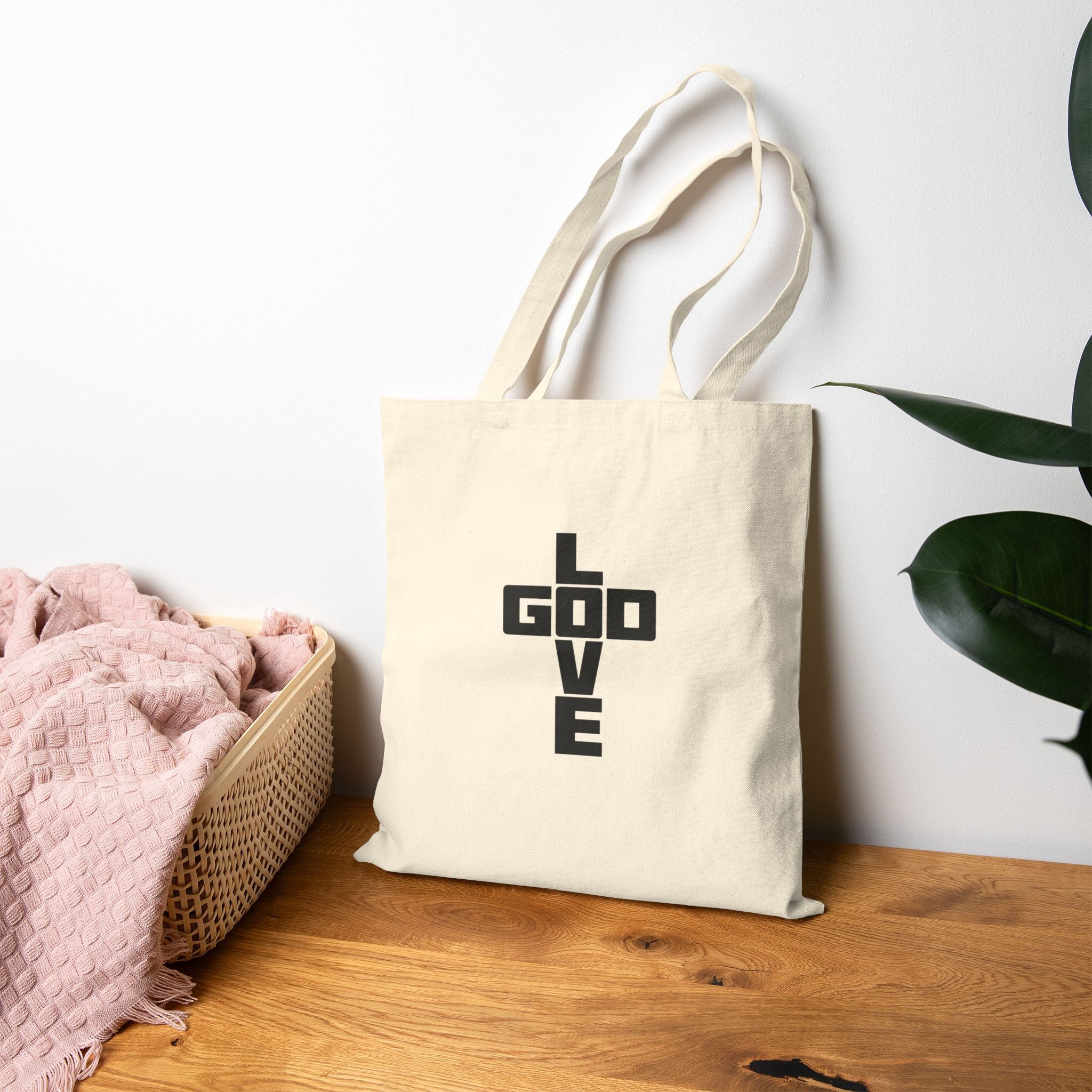 Love God Christian Tote Bag – Faith Canvas Grocery/Everyday Tote